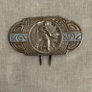 Vintage HMH St. Christopher Visor Clip “Be My Guide" Blue Enamel & Silver USA